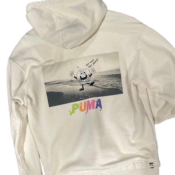 PUMA Men's Unisex Off-White Hoodie with Multicolor Logo size Medium - Picture 2 of 10